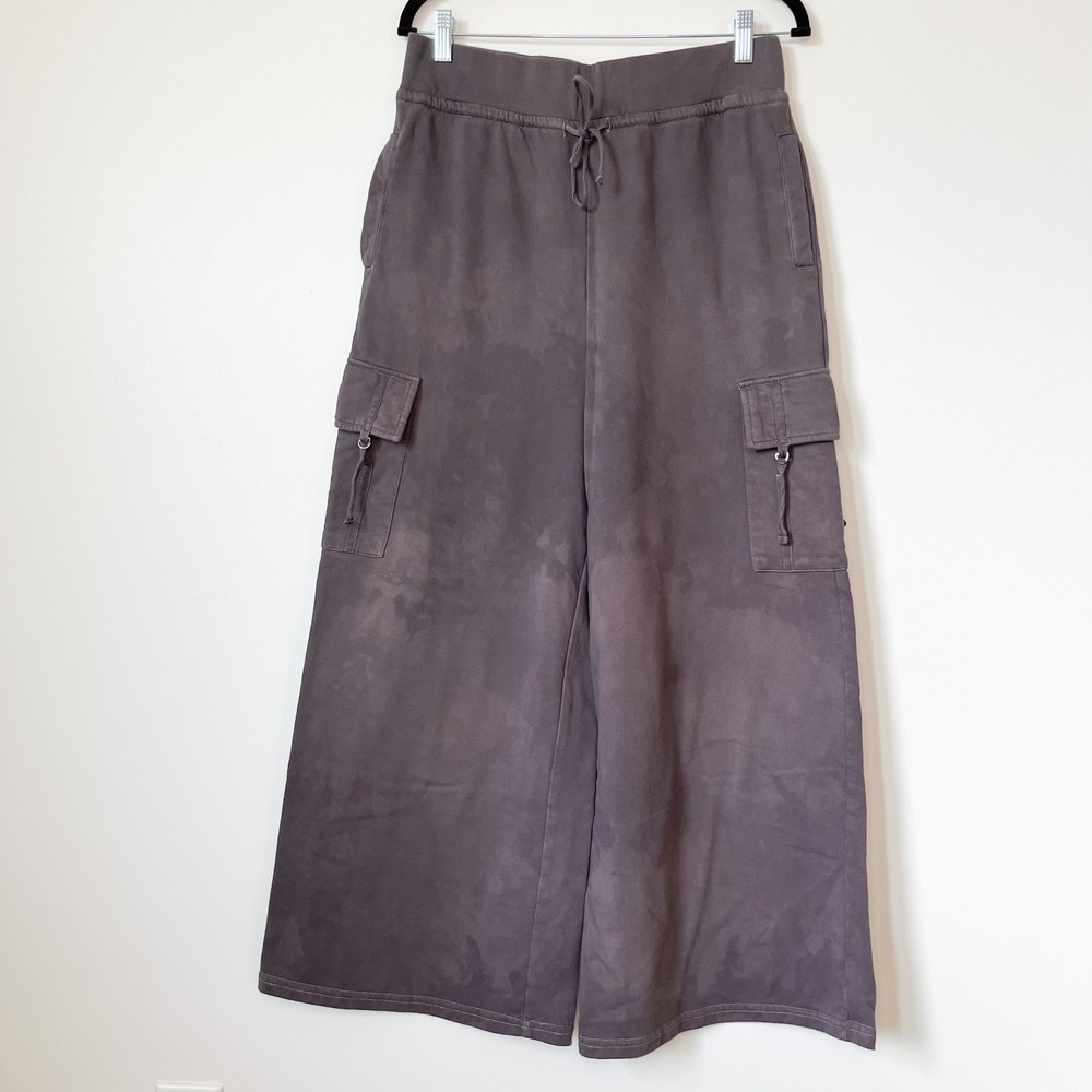 Kimberly C Wide Leg Cargo Sweatpants Mineral Wash Gray Womens Large